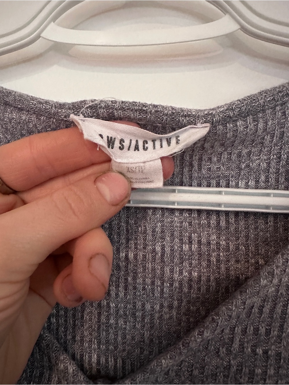 Women's Grey Ribbed Drawstring V-Neck Long Sleeve Top - Picture 3 of 4
